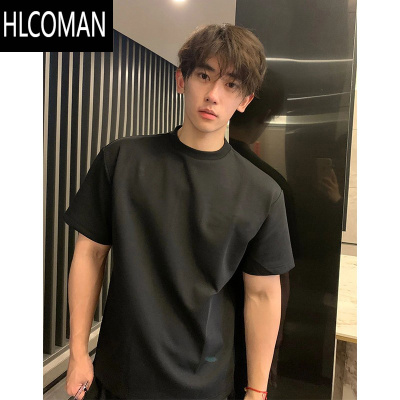 HLCOMAN300克硬挺t恤男生高级感黑色正肩短袖内搭夏季打底衫半袖