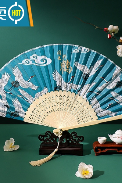 XIANCAI中国风夏日古风仙鹤折扇随身扇子古代旗袍女式汉服儿童舞蹈小竹扇 闲云野鹤