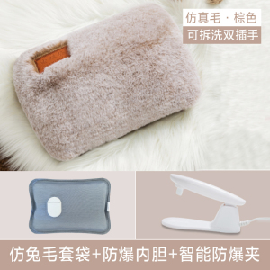 壹志安全防爆充电式热水袋暖水袋煖宝宝暖宫暖腹热敷肚子暖手宝可爱毛绒可拆洗女生已注水电暖袋水电分离符合标准 棕色