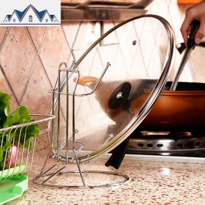 厨房锅盖架双层不锈钢带接水盘多功能收纳金属坐式家用架子置物件 三维工匠收纳层架