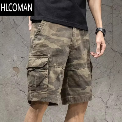 HLCOMAN美式vibe复古迷彩工装短裤男宽松直筒夏季oversize休闲五分裤