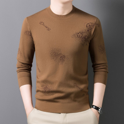 新款男士针织衫T恤长袖春秋时尚打底衫休闲提花毛衣圆领上衣