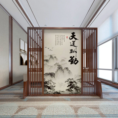 中式屏风隔断墙客厅玄关办公室酒店茶室装饰遮挡实木格栅定制座屏 C1胡桃木180*180CM 整装