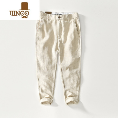 YANXU新款棉麻直筒男士休闲裤简约百搭宽松长裤潮牌高端薄款亚麻裤子