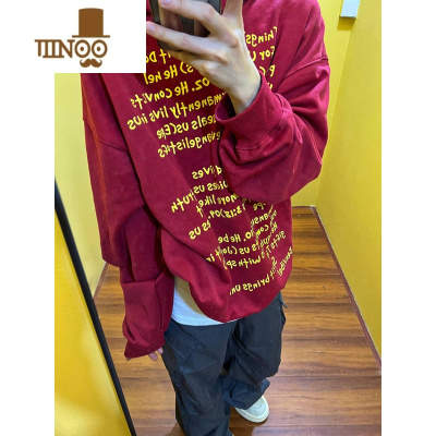 YANXUF383 2023AW国潮美式连帽四色卫衣休闲文字印花简约男女ins