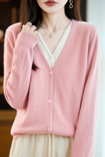 秋冬新款v领针织羊毛开衫女大码长袖毛衣女士女装高级感外套上衣