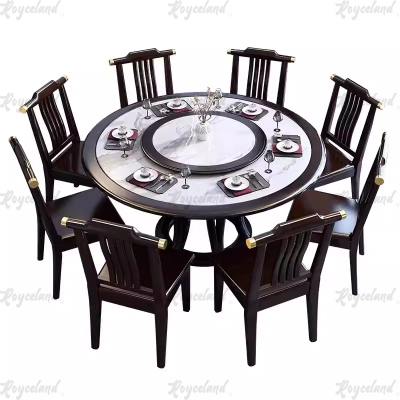 洛诗莲 (RoyceLand) 岩板餐桌实木圆形餐桌椅组合1.3米圆桌8把餐椅