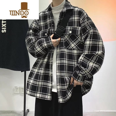 YANXU格子衬衫男韩版潮流港风日系外套ins潮牌帅气宽松休闲夹克