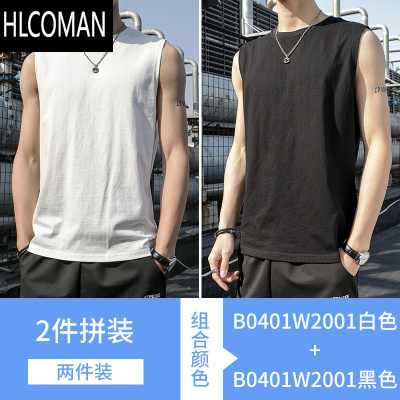 HLCOMAN背心男士无袖t恤夏季潮流潮牌运动健身宽松男生坎肩衣服短袖T