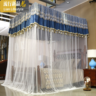 宫廷落地床帘遮光蚊帐支架家用一体式全封闭加密加厚床幔防尘顶布 三维工匠