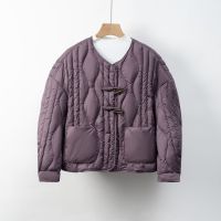 羽绒服新国标90绒休闲秋冬简约波浪国风纯色圆领宽松外套