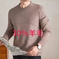可机洗含30%羊毛衫男冬季新款青年圆领加厚保暖打底男士毛衣