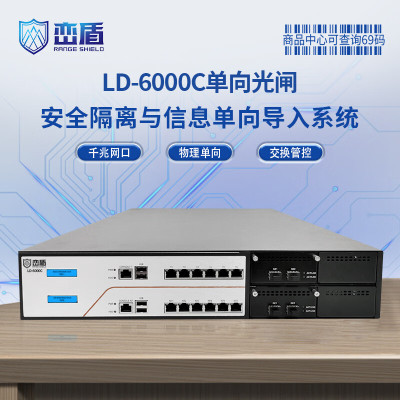 峦盾LD-6000B千兆光闸2U双液晶屏12千兆电口1G吞吐企业安全隔离信息交换单向导入网闸