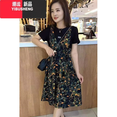 YIBUSHENG假两件碎花连衣裙女新款2024小个子大码收腰显瘦遮肚子减龄裙子