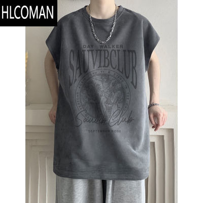 HLCOMAN美式高街无袖t恤男款夏季潮流潮牌宽松背心男生坎肩短袖