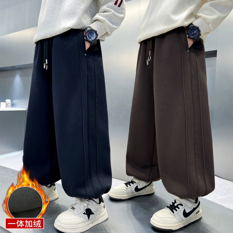 男童加绒裤子一体绒新款中大童加厚卫裤宽松儿童运动裤冬季潮