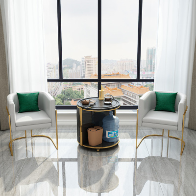 森美人阳台小茶台茶桌椅组合家用多功能功夫轻奢圆形火烧石茶几移动茶车