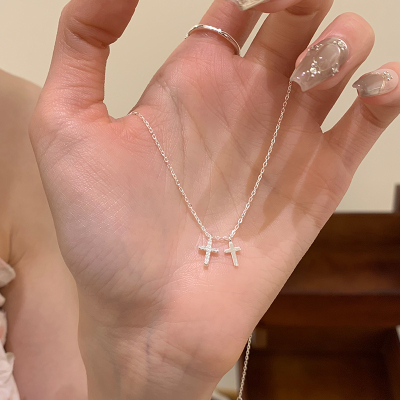 纯银锆石十字架吊坠项链甜酷辣妹风日常百搭锁骨链2025新款女送女朋友老婆情人节七夕生日礼物