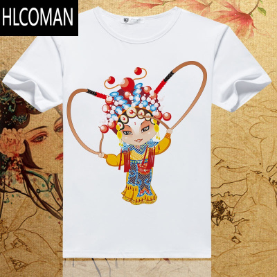HLCOMAN中国风脸谱Q版短袖圆领T恤幼儿园京剧团队表演学生半袖男女上衣