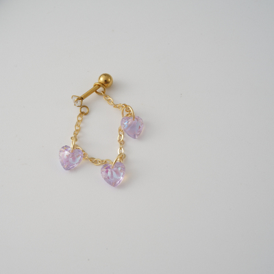 韩国进口耳钉手工创意后挂式爱心 小星星月亮链条耳骨钉耳蜗钉送女朋友老婆情人节七夕生日礼物