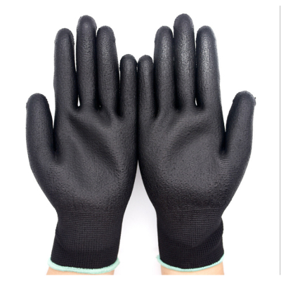 天鸣尼龙黑色pu浸胶涂胶涂层防滑防静电无尘透气劳保手套/双 黑色 30ml