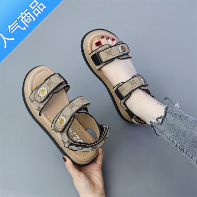 SUNTEK复古凉鞋女2023年新款夏季小香风魔术贴罗马平底运动仙气沙滩鞋子