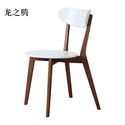 龙之腾餐椅简约现代休闲书桌椅餐桌凳子橡木靠背椅胡桃色骨架白色圆形座面