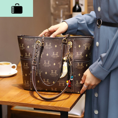 包包女2020新款潮时尚ins托特包女士皮手提大包大容量单肩女包NEW LAKE 咖啡色女士单肩包