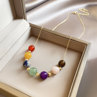 钛钢彩虹石项链女轻奢小众设计感锁骨链2024新款高级感颈链送女朋友老婆情人节七夕生日礼物
