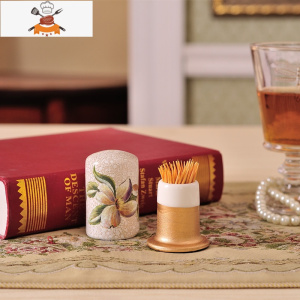 欧式牙签筒树脂牙签罐盒装饰品餐桌客厅现代创意奢华摆件 敬平 卡其色 小鸟款