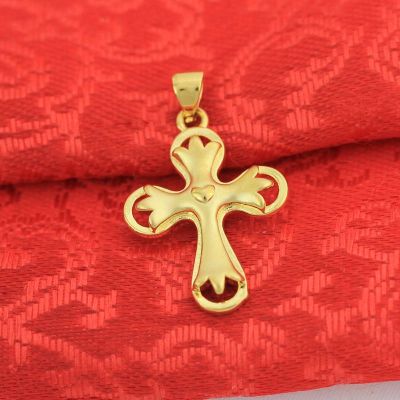 十字架吊坠仿黄金饰品黄铜镀金色女锁骨项链小坠子越南沙金饰品送女朋友老婆情人节七夕生日礼物
