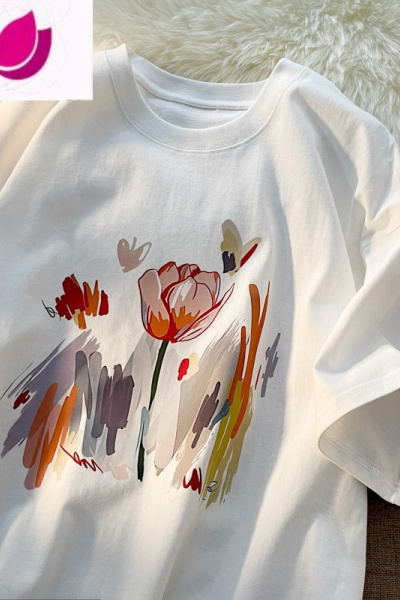 七斓港风ins油墨花印花短袖T恤男韩版潮流宽松oversize情侣装夏装上衣