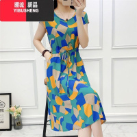 YIBUSHENG有口袋季新款棉绸连衣裙人造棉短袖宽松外穿薄款中长款大码裙子