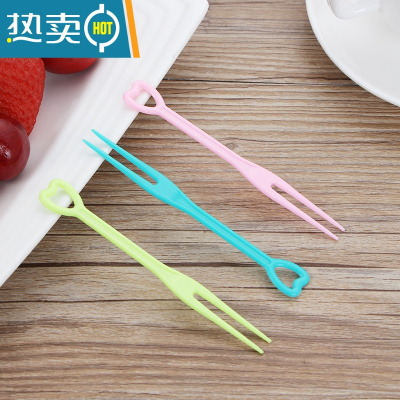敬平塑料彩色水果签水果叉独立包装果插KTV心形果签蛋糕叉 粉蓝绿3色简装 爱心叉3000支