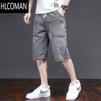 HLCOMAN六口袋薄款大码七分牛仔短裤男松紧腰2022夏季新款休闲裤半截中裤