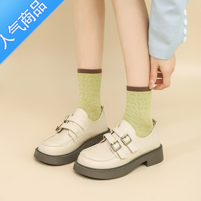 SUNTEK英伦风小皮鞋女2023年春秋新款低跟单鞋厚底玛丽珍软底乐福鞋