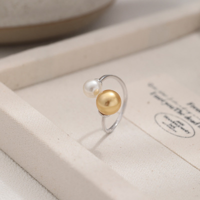 S925纯银施家水晶珍珠戒指女韩国新款时尚简约开口可调节食指戒送女朋友老婆情人节七夕生日礼物