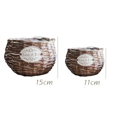 美帮汇粗放自然带皮柳编小花盆花器手工艺装饰摆件北欧种植收纳 原色擦白 大