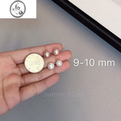 JiMiS925银银淡水珍珠耳钉扁圆面包珠简约梨花同款睡觉不用摘