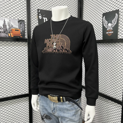 字母印花时尚修身长袖体恤打底衫烫钻圆领卫衣男士秋冬新款上衣潮_1