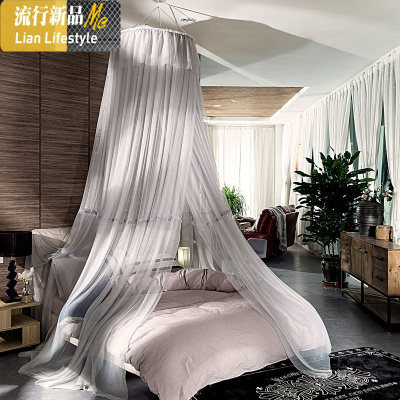 ins床幔家用免安装吊顶蚊帐公主风网红圆密灰色粉色1.5米1.8m 三维工匠