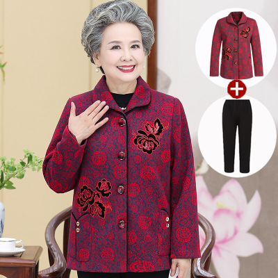 迪鲁奥(DILUAO)轻奢品质奶奶秋装老年人服装女老人衣服唐装妈妈装春秋套太太
