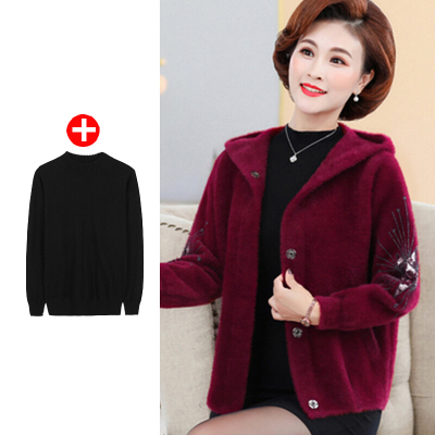 迪鲁奥(DILUAO)秋冬妈妈装外套短款四五十岁中年女洋气休闲上衣连帽开衫厚品牌女装