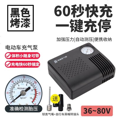 [补贴10%]电瓶车电动摩托车便携式车载打气筒汽车48V60V72V96V通用充气泵 升级烤漆指针款[黑色 36-80V