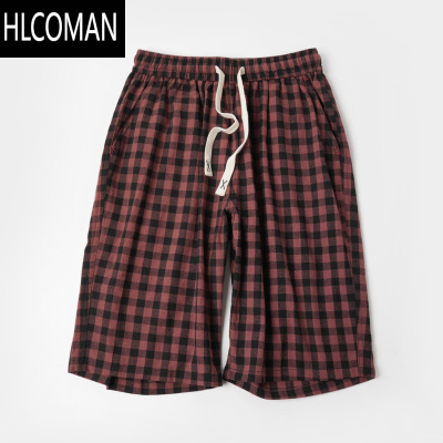 HLCOMAN薄软可外穿 家居裤 男士格子睡裤 起居散步短裤中裤 夏款男装