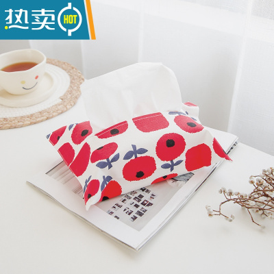 敬平丹麦设计田园风纸巾袋车载椅背抽纸包布艺可爱家用纸巾盒挂式车用 无挂绳-红白花朵