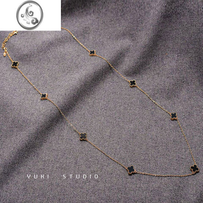 JiMi新款秋冬气质日韩国欧美 双面四叶草毛衣链长款项链百搭女配饰