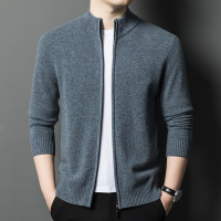 100%纯羊毛拉链立领针织开衫男士羊毛衫秋冬季加厚保暖毛衣外套男