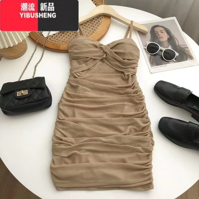YIBUSHENG纯欲辣妹吊带胸垫连衣裙女季新款韩版时尚性感紧身小众包臀裙子