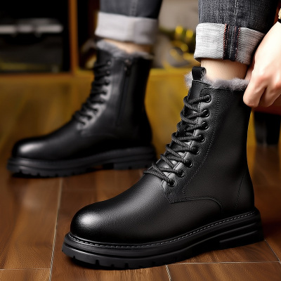 雪地靴新款冬季加绒保暖马丁靴男士靴子真皮羊毛高帮男鞋棉鞋